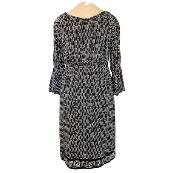 Max Edition XL Black White Geometric Bell Sleeve Dress Polyester Spandex - Picture 2 of 11